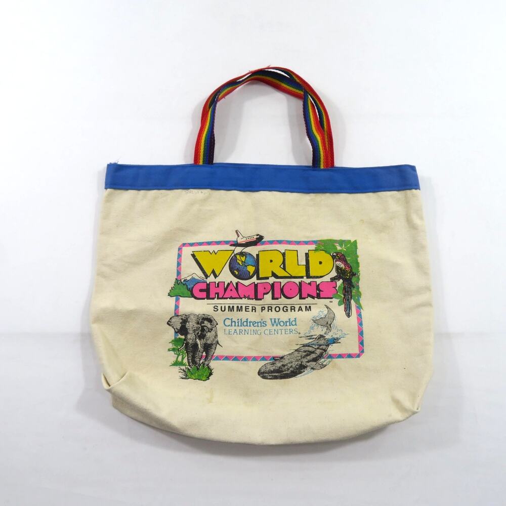 Childrens Learning Center Carry Bag Tote Animals White Rainbow 17x14 80s Zoo